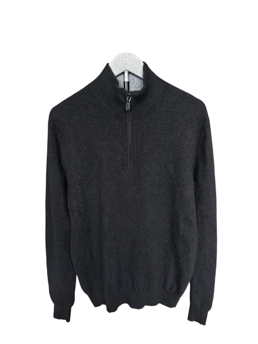 Saks Fifth Avenue 100% Cashmere Black Quarter Zip Mock Neck Sweater Size L